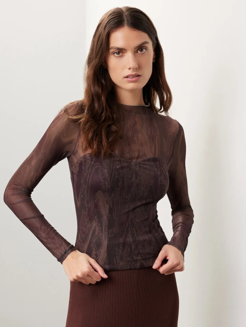 Louna Purple Printed Mesh Top Size S